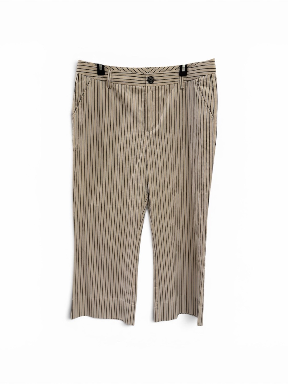 Cabi Size 14 Womens  Beige Pinstripe Crop Trouser Dress Pants Cotton/Spandex